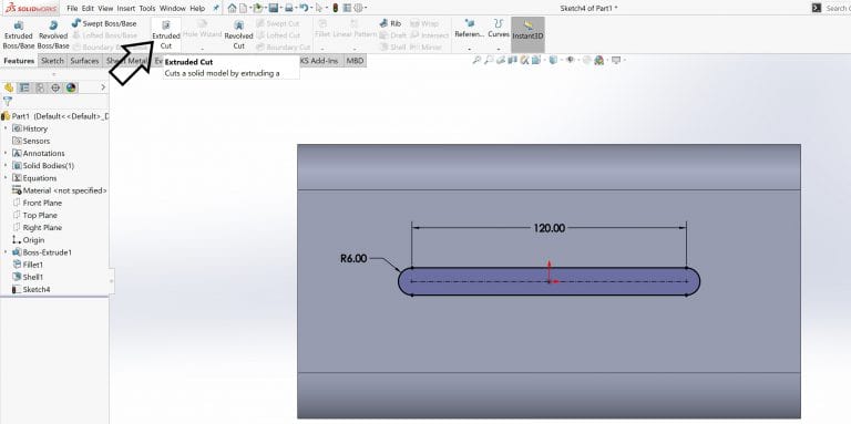 دستور Extruded Cut 