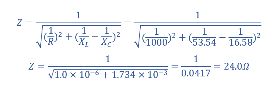 مثال شماره 1 - مدار موازی RLC-امپدانس (Z)