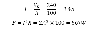 مثال ۲-توان مصرف شده توسط یک عنصر مقاومتی