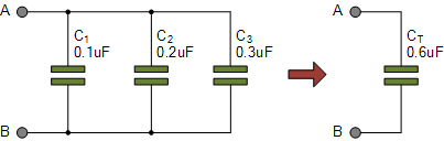  اتصال موازی خازن‌ها، مثال ۱