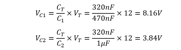 اتصال سری خازن‌ها، مثال ۲-افت ولتاژ در دو خازن غیر مشابه