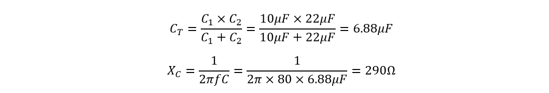 تقسیم کننده ولتاژ خازنی، مثال ۱-