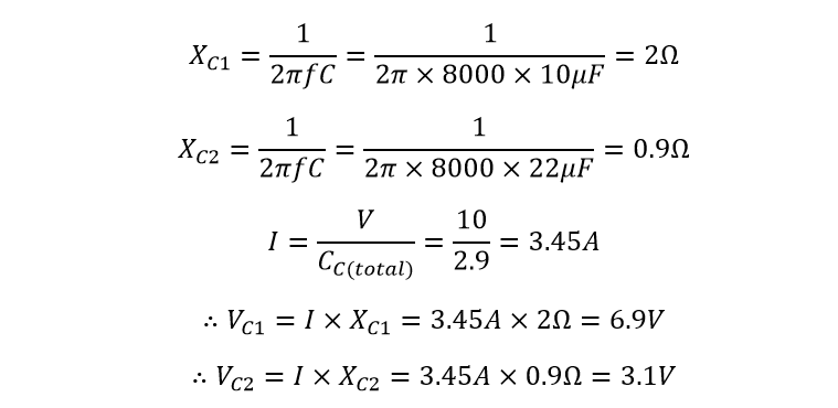 تقسیم کننده ولتاژ خازنی، مثال ۲